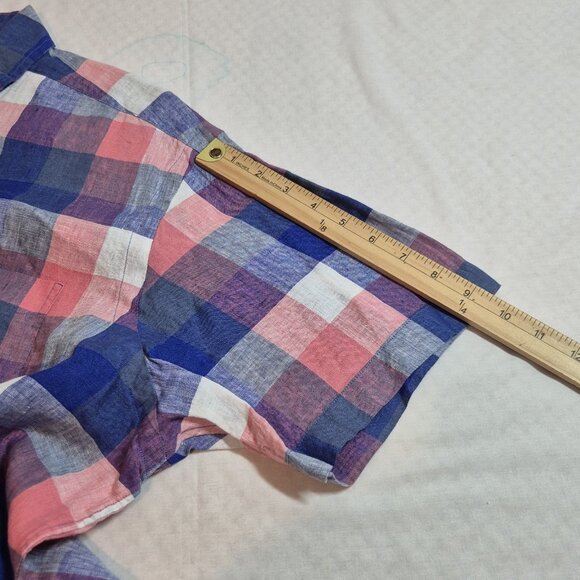 Cremieux Classics Men's Shirt Size L French Linen Short Sleeve Plaid Pink (56 - Picture 6 of 10